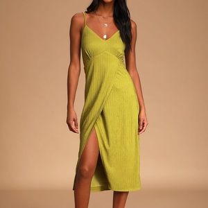 Chartreuse Tie-Back Faux-Wrap Midi Dress